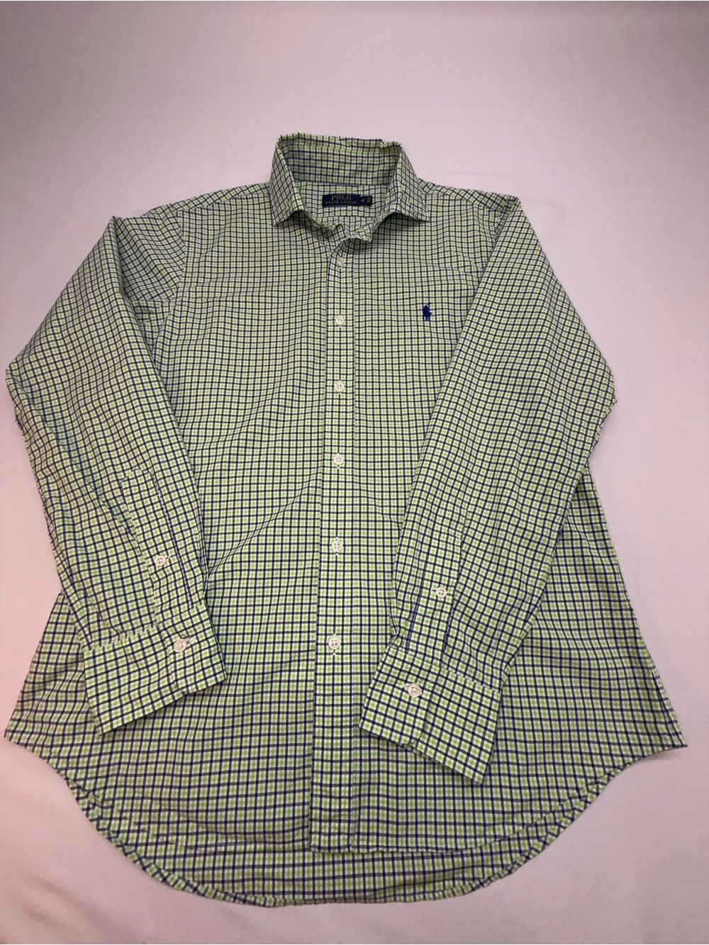 Polo Ralph Lauren Mens M Button Down Shirt Green Blue Check Plaid Cotton Pony